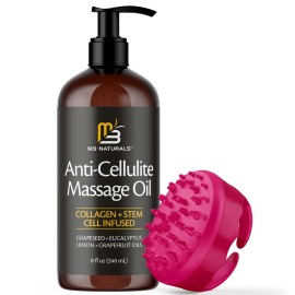 Anti Cellulite Massage Oil and Silicone Body Brush - Collagen and Stem Cell Skin Tightening Formula for Smoothing and Firming, 8 fl oz by M3 Naturals