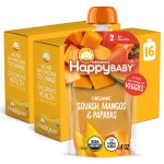 Happy Baby Organics Stage 2 Baby Food Pouches with One Full Serving of Veggies, Nutritious Snack, Clearly Crafted Fruit & Veggie Puree, Squash, Mango, & Papaya, 4 Ounces