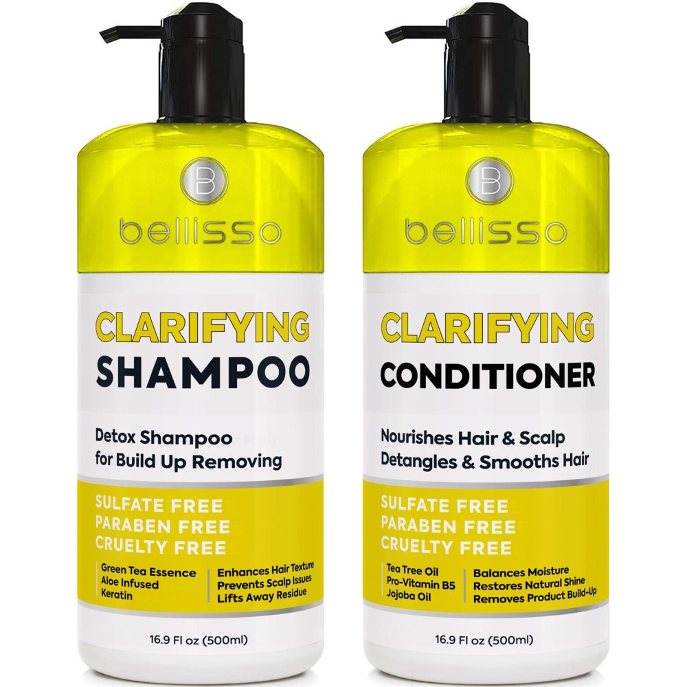 Clarifying Shampoo and Conditioner Set - Sulfate Free Hair Care Products for Women and Men - Build Up Remover for Curly, Straight, Color Treated, Oily and Black Hair - Hydrating Dry Split Ends Formula
