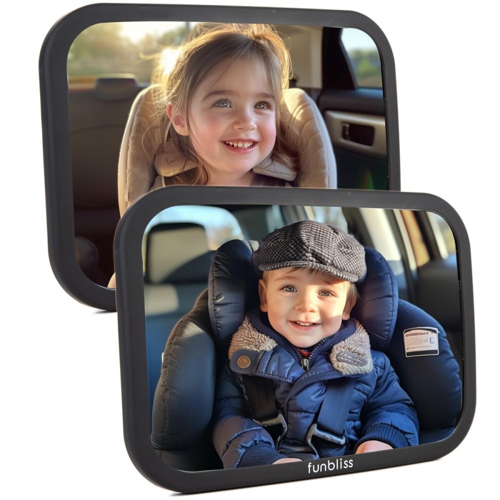 Funbliss 2-Pack Baby Car Mirror - Shake-Proof & Shatterproof, 360 Adjustable Angle, Clear Wide View for Rear-Facing Infants, Easy Install, Perfect Baby Travel Gear & Carseat Accessories