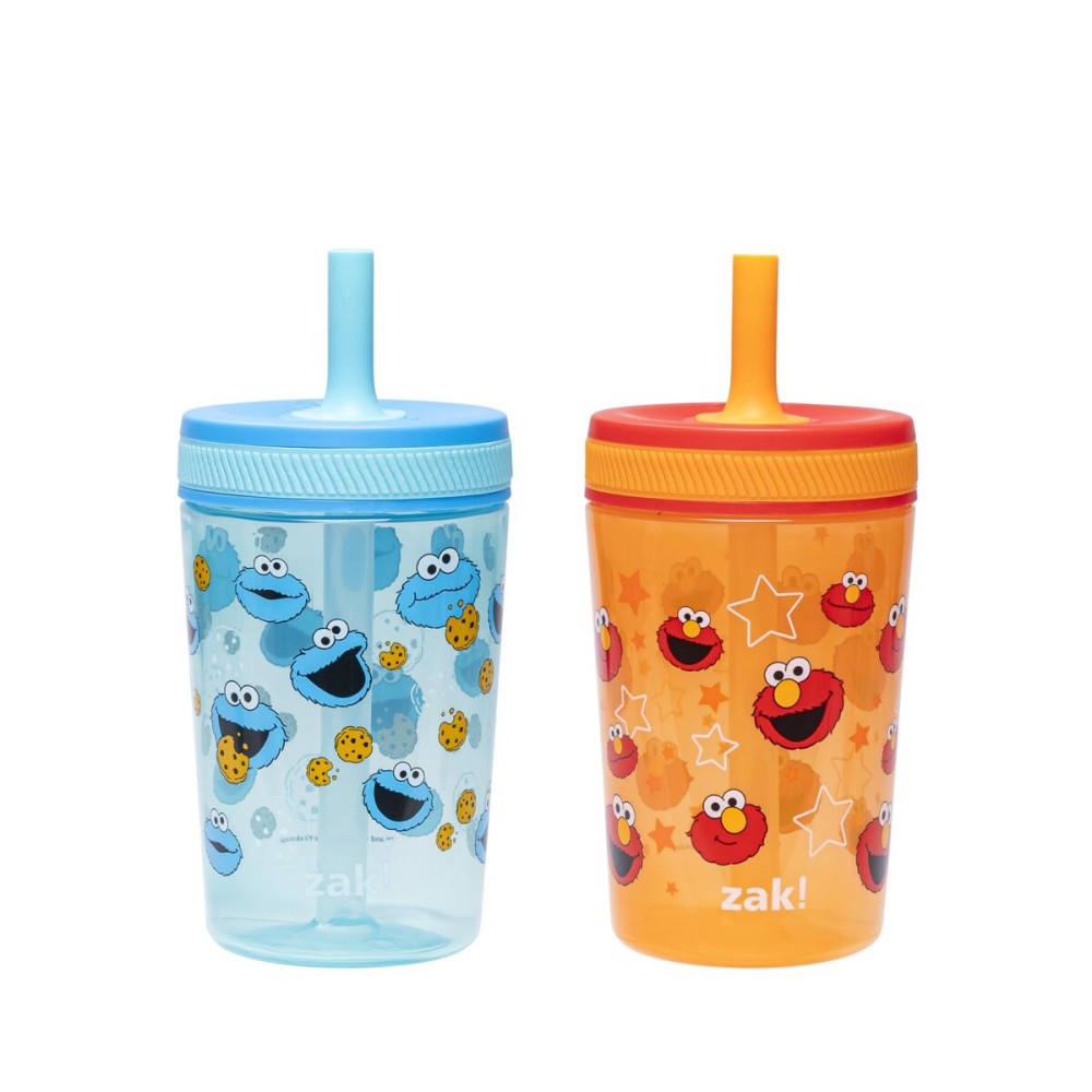 Zak Designs Sesame Street Kelso Toddler Tumblers For Travel or At Home, 15oz 2-Pack Durable Plastic Sippy Cups With Leak-Proof Design is Perfect For Kids (Elmo and Cookie Monster)