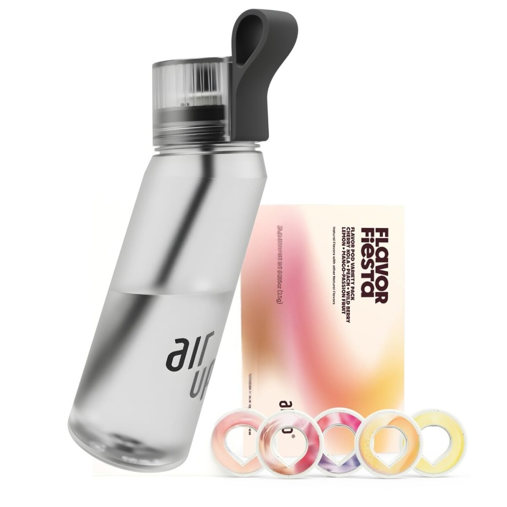 air up water bottle (22 oz) for school, sports, gym | includes 5 scent pods & straw | flavored bottle in white - also for kids, boys, girls | no calories, sugar-free and suitable for carbonation