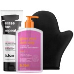 b.tan Clear Self Tanning Gel & Exfoliating Kit | Glow Your Own Way + Erase Tan Repeat Bundle - 1 Hour Express, Transfer-Resistant Dark Fake Tanner, 2-in-1 Exfoliator Scrub & Body Wash with Mitt