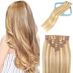 LORIEN Clip in Hair Extensions Real Human Hair, 14 Inch 80g, 18/613 Dark Blonde Highlighted Bleach Blonde, Clip in 100% Brazilian Remy Human Hair Extensions 8pcs Per Set with 18 Clips Double Weft