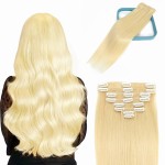 LORIEN Clip in Hair Extensions Real Human Hair, 14 Inch 80g, 613 Bleach Blonde, Clip in 100% Brazilian Remy Human Hair Extensions 8pcs Per Set with 18 Clips Double Weft