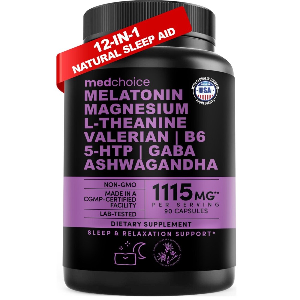 12-in-1 Sleep Support Capsules - Melatonin-Free, Non-Habit Forming Sleep Supplement with a Balanced Blend of Magnesium, Ashwagandha, L-Tryptophan, Valerian Root, GABA, 5-HTP (90 Capsules, Pack of 2)