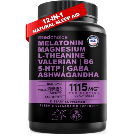 12-in-1 Sleep Support Capsules - Melatonin-Free, Non-Habit Forming Sleep Supplement with a Balanced Blend of Magnesium, Ashwagandha, L-Tryptophan, Valerian Root, GABA, 5-HTP (90 Capsules, Pack of 2)