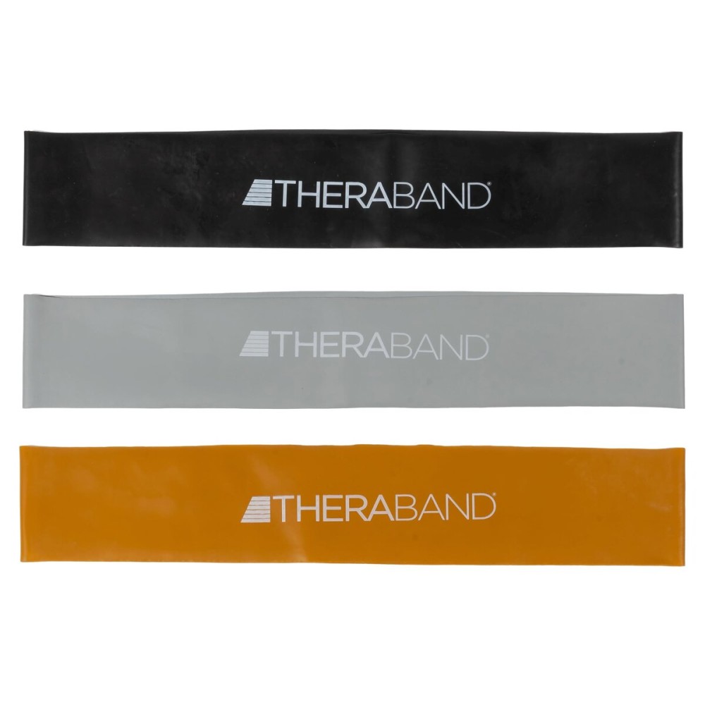 THERABAND Professional Resistance Band Loops Durable Resistance for Strength and Flexibility Exercises, Pilates, Yoga, Stretching, and Physical Therapy, 18 Continuous Loops (Black, Silver, Gold)