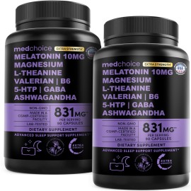 12-in-1 Melatonin Sleep Capsules - 10mg Melatonin Extra Strength with Magnesium and Balanced Blend of Ashwagandha, GABA, Chamomile Extract, L-Theanine & Valerian Root 10:1 Extract (90ct, Pack of 2)