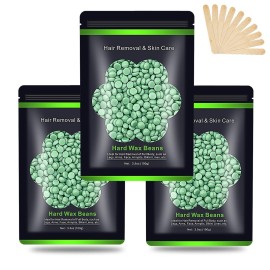 Wax Beads for Hair Removal 10.5oz (300g), Auperwel Hard Wax Beads Beans for Sensitive Skin Brazilian Waxing, Face, Bikini, Eyebrow, Legs, Painless for Women Men, 3 packs Kit with 10 Sticks