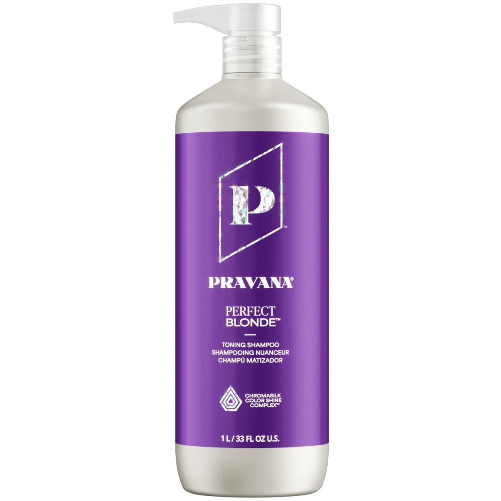 Pravana The Perfect Blonde Purple Toning Shampoo | Neutralizes Brassy, Yellow Tones | For Color-Treated Hair | Chromasilk Enhances Shine & Protection | Vegan, Paraben & Sulfate Free | 33 Fl Oz