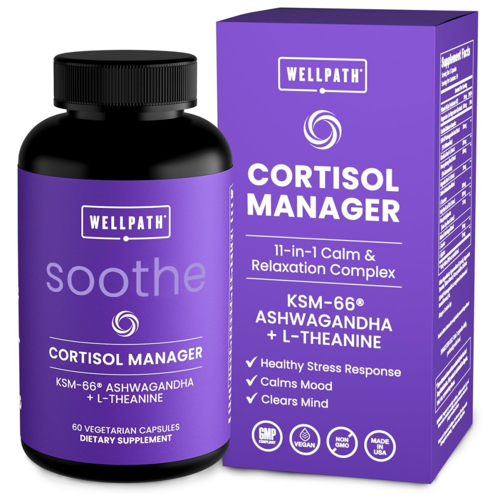 WellPath Soothe Cortisol Manager - Cortisol Supplements for Women with KSM-66 Ashwagandha & L-Theanine - Stress Support, Detox - 11-in-1 Complex, Vegan, Made in USA, Non-GMO, 60 Ct