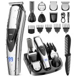SHPAVVER Beard Trimmer for Men: Professional Barber Hair Clippers - 12-in-1 Cordless Grooming Kit - Waterproof Electric Razor with Turbo Speed & Precision Blades, Silver