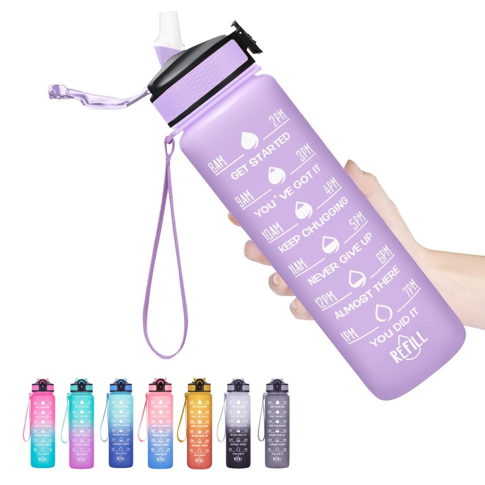 Hyeta 32 oz Water Bottles with Times to Drink and Straw, Motivational Water Bottle with Time Marker, Leakproof, Drinking Sports Water Bottle for Fitness, Gym and Outdoor
