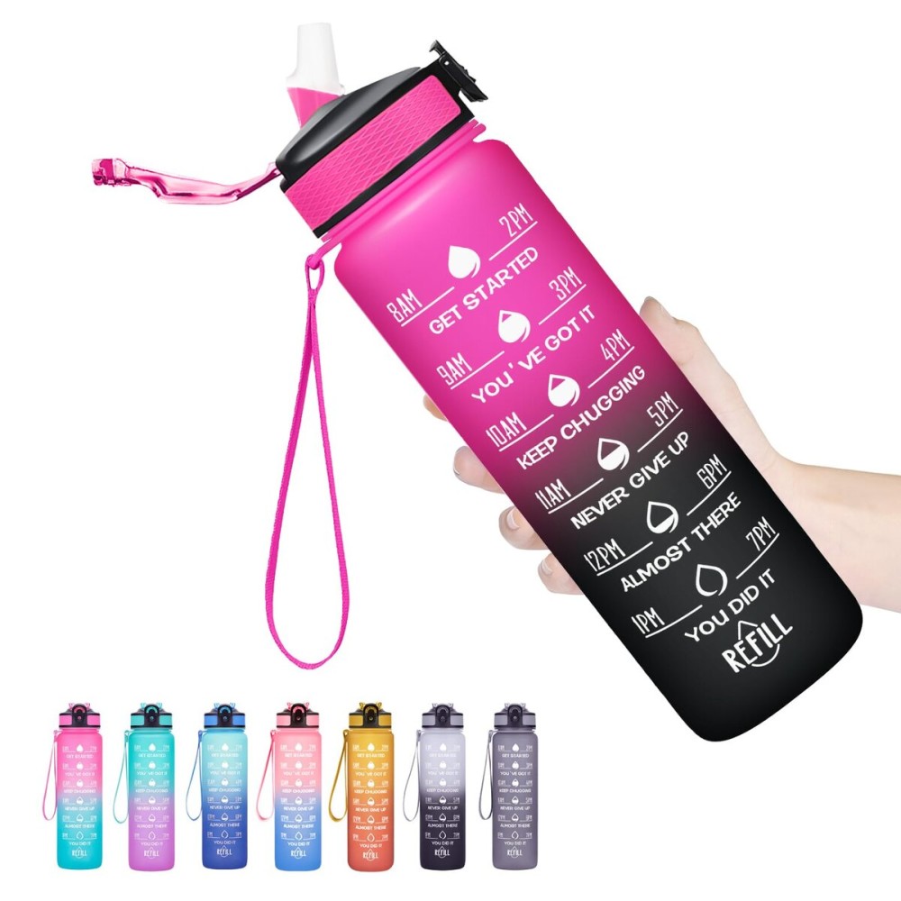 Hyeta 32 oz Water Bottles with Times to Drink and Straw, Motivational Water Bottle with Time Marker, Leakproof, Drinking Sports Water Bottle for Fitness, Gym and Outdoor