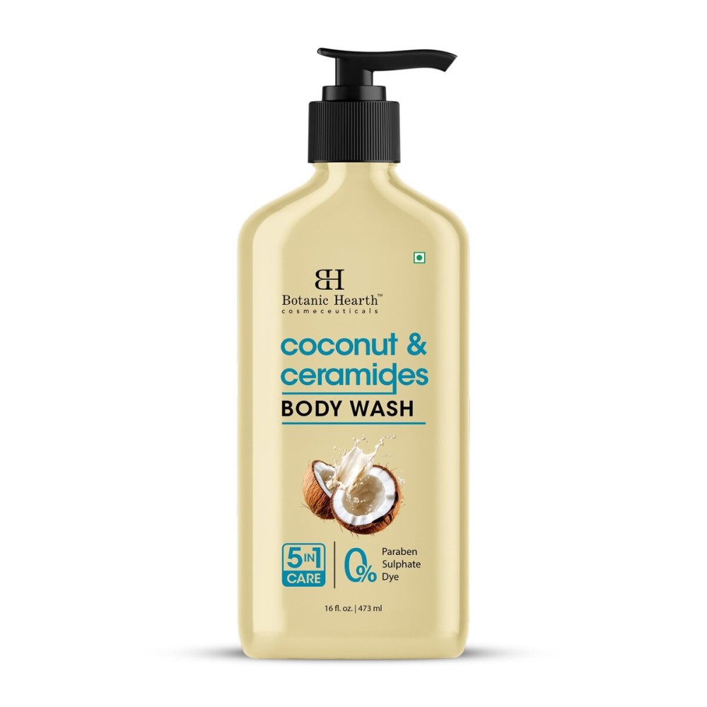 Botanic Hearth Coconut & Ceramides Body Wash - Hydrating Shower Gel for Soft, Smooth Skin, 5-in-1 Gentle Cleanser, Sulfate & Paraben Free - 16 fl oz