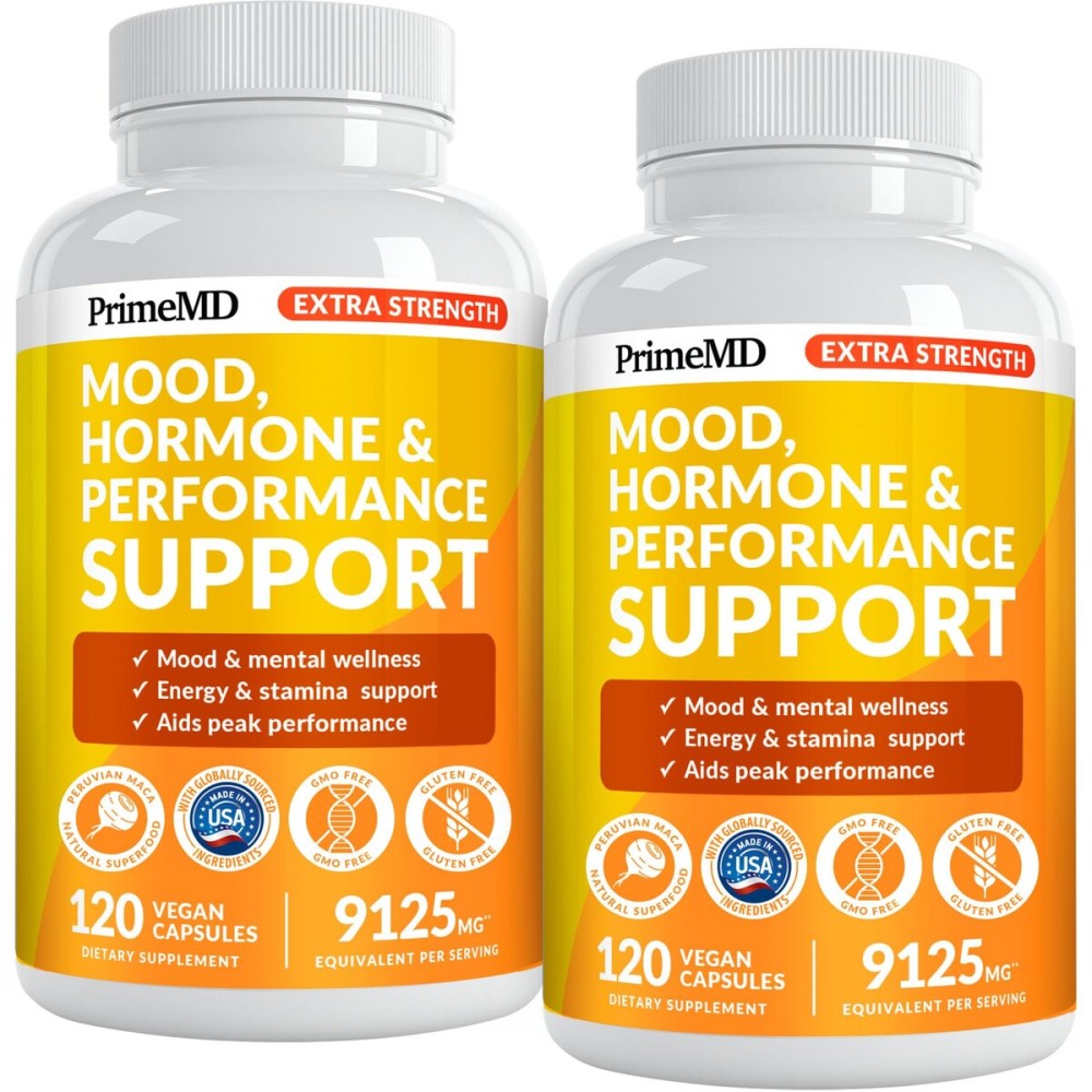 PrimeMD 19-in-1 Extra Strength Peruvian Maca Root Capsules - 9125 mg Ashwagandha Supplements with Fenugreek and Ginseng for Mood, Hormone and Performance Support (120 ct) (2-Pack)