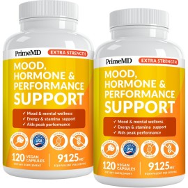PrimeMD 19-in-1 Extra Strength Peruvian Maca Root Capsules - 9125 mg Ashwagandha Supplements with Fenugreek and Ginseng for Mood, Hormone and Performance Support (120 ct) (2-Pack)
