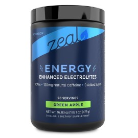 Zeal Electrolyte Powder - 90 Servings | Keto Electrolytes Powder | Zero Sugar, BCAAs, B-Vitamins | Potassium, Zinc, Magnesium | Hydration Powder Recovery Drink | Green Apple