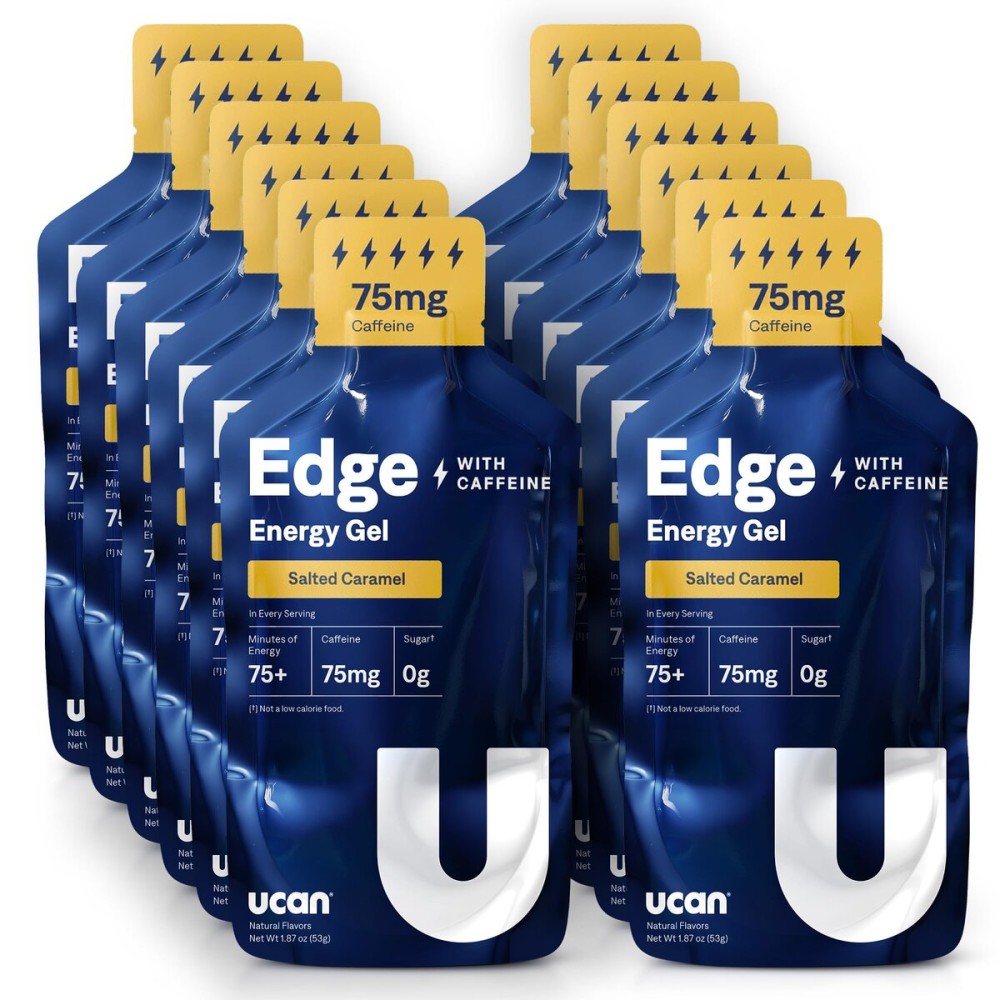 UCAN Edge Energy Gel Shots, Salted Caramel + Caffeine (12, 2 Ounce Packets) for Running, Training, Workouts, Fitness, Cycling, Crossfit | Sugar-Free, Vegan, & Keto Friendly Energy