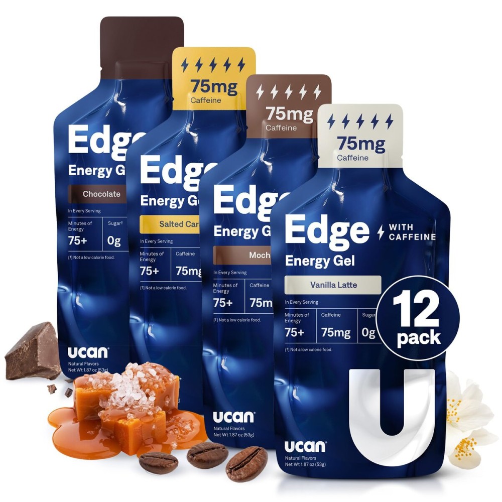UCAN Edge Energy Gel Shots, Caffeine Variety Pack (12, 2 Ounce Packets) for Running, Training, Workouts, Fitness, Cycling, Crossfit | Sugar-Free, Vegan, & Keto Friendly Energy