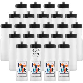 50 Strong Custom Sports Water Bottles 24-Pack - Bulk Personalized Reusable 22 oz BPA-Free Plastic Bottles with Pull Top Cap - Made in USA - Customize Your Text & Logo - Promo Bottle