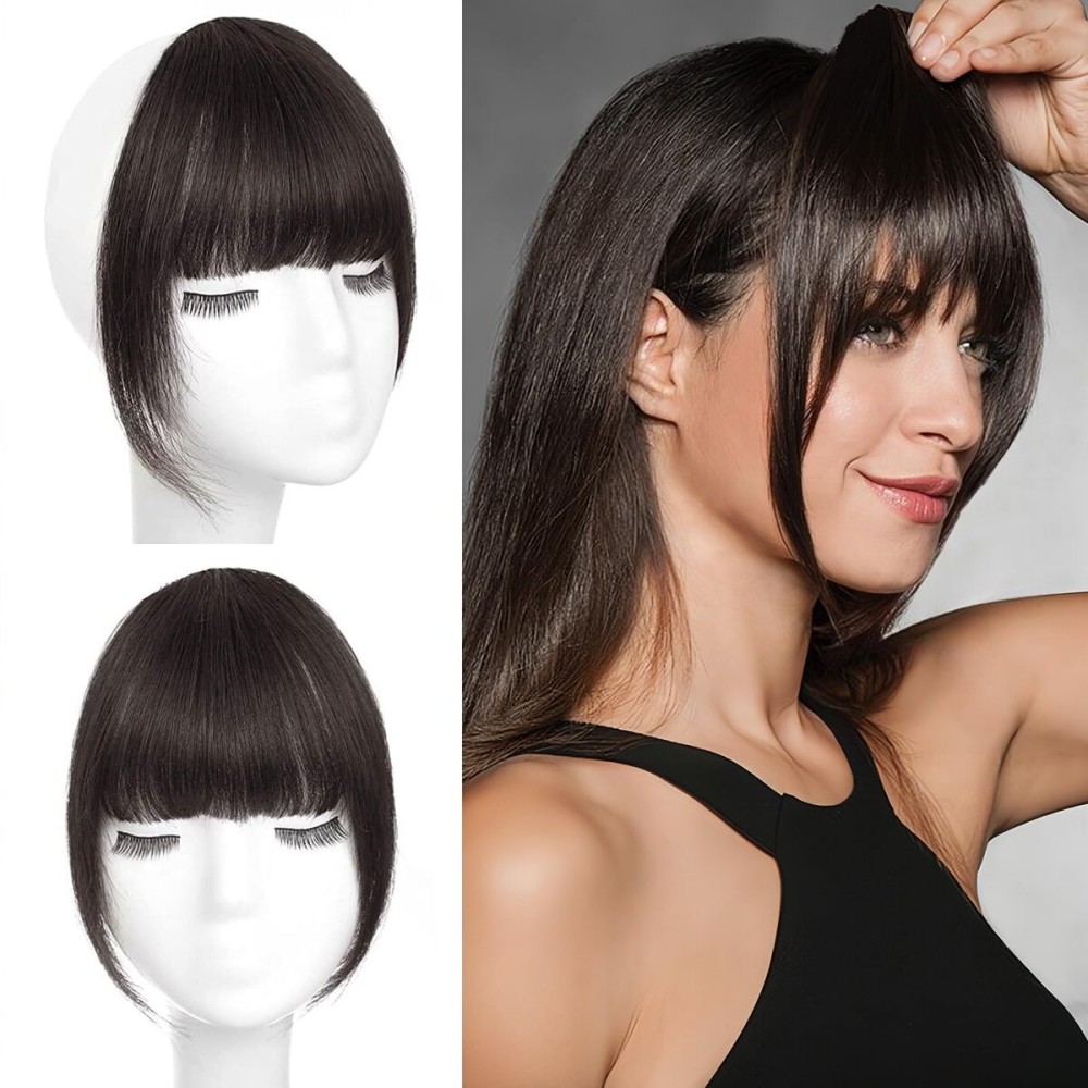 BOGSEA Clip in Bangs 100% Human Hair Bangs with Temples Bangs Hairpieces for Women Clip in Fake Bangs for Daily Wear (Dark Brown)