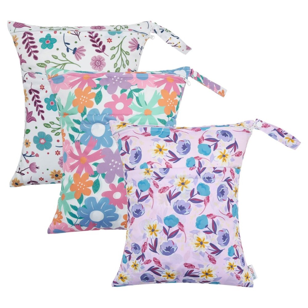 ALVABABY 3pcs Cloth Diaper Wet Dry Bags Waterproof Reusable with Two Zippered Pockets Travel Beach Pool Daycare Soiled Baby Items Yoga Gym Bag for Swimsuits or Wet Clothes 3L-ZM18A