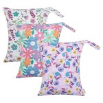 ALVABABY 3pcs Cloth Diaper Wet Dry Bags Waterproof Reusable with Two Zippered Pockets Travel Beach Pool Daycare Soiled Baby Items Yoga Gym Bag for Swimsuits or Wet Clothes 3L-ZM18A