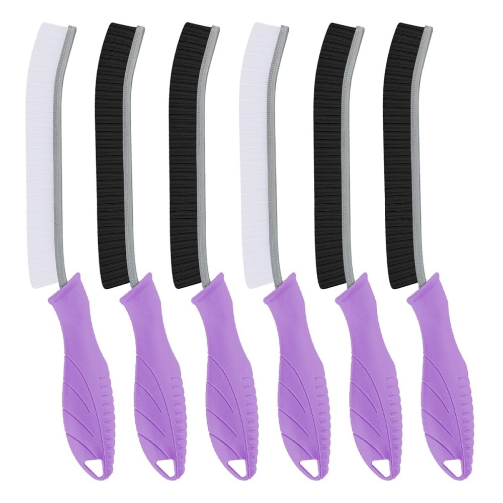 TQRR Hard Bristle Crevice Cleaning Brush-Thin Gap Scrub Brush, Small Cleaning Brush, Grout Brush, Kitchen Brush, Cleaning Tools for Toilet, Bathroom, Sink, Home, Household, Window (6, Purple)