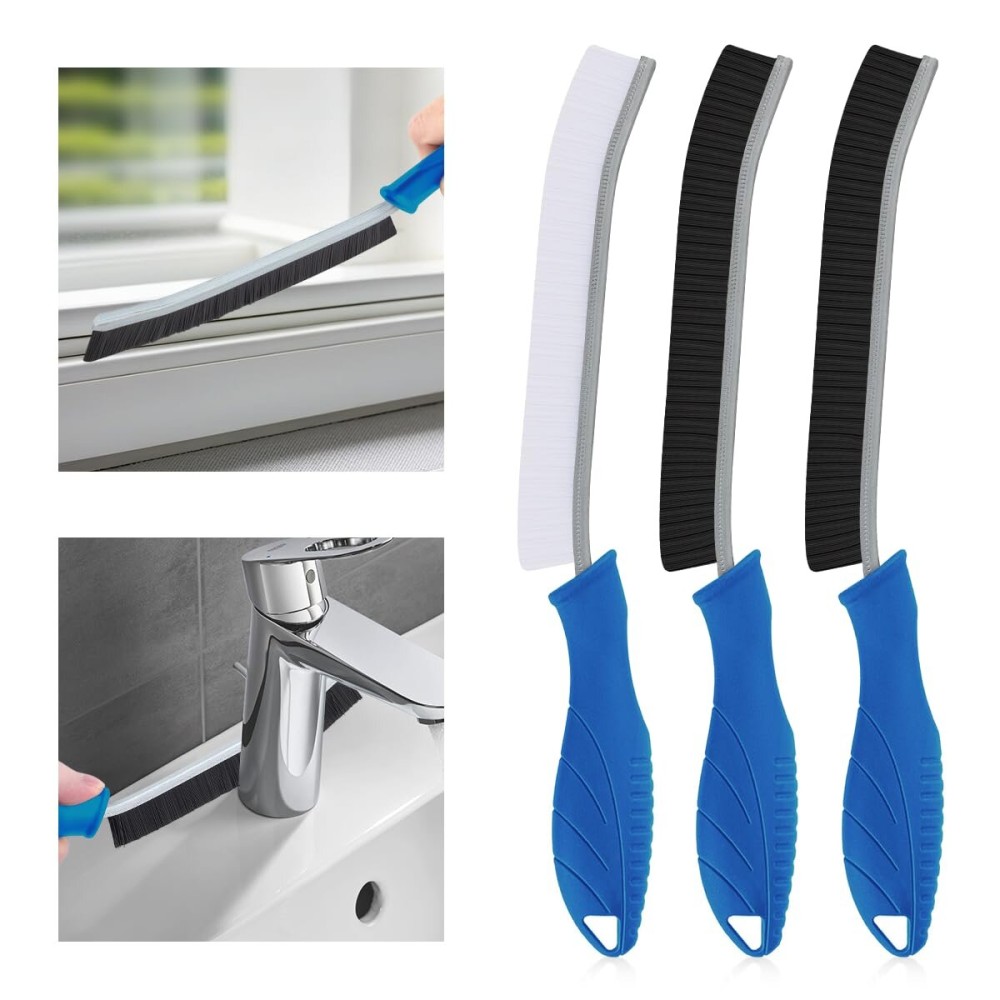 TQRR Hard Bristle Crevice Cleaning Brush-Thin Gap Scrub Brush, Small Cleaning Brush, Grout Brush, Kitchen Brush, Cleaning Tools for Toilet, Bathroom, Sink, Home, Household, Window (3, Lichen Blue)