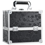FRENESSA Makeup Train Case Cosmetic Box Portable Makeup Case Organizer 4 Trays Travel Case Storage with Dividers Lockable for Make up Artist Crafter Nail Kits Tools Black Floral