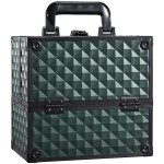 FRENESSA Makeup Case Makeup Box Cosmetic Train Cases Portable Make Up Artist Travel Case Storage Box 4 Trays with Dividers Lockable Hard Makeup Box Craft Nail Kits Case Drak Green