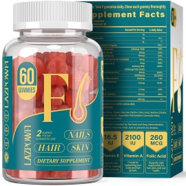 Lazpowfi Biotin Gummies -Hair Skin and Nails Vitamins for Men & Women, Vegan Vitamin B7, Supports Hair Growth and Stronger Nails,30 Day Supply-Strawberry-60 Counts