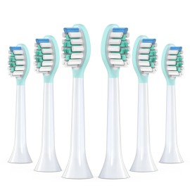 Replacement Toothbrush Heads for Philips Sonicare Electric Toothbrush, 2-in-1 Tongue Cleaner, 6 Pack, Mint Green,Suitable for Philips Sonicare Heads, C2, C1, C3, W1, W2, W3, G1, G2, G3