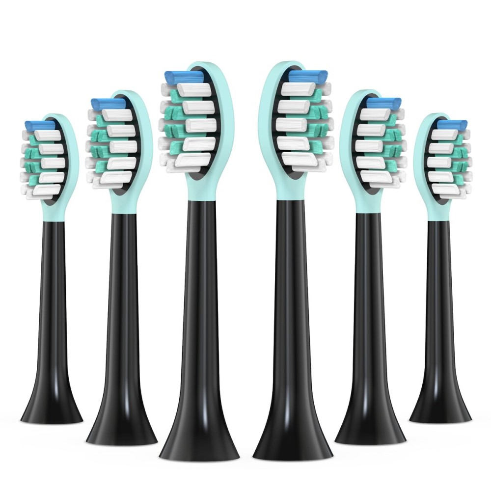 Replacement Toothbrush Heads for Philips Sonicare Electric Toothbrush Black, 2-in-1 Tongue Cleaner, 6 Pack, Mint Green, Suitable for Philips Sonicare Heads, C2, C1, C3, W1, W2, W3, G1, G2, G3