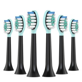 Replacement Toothbrush Heads for Philips Sonicare Electric Toothbrush Black, 2-in-1 Tongue Cleaner, 6 Pack, Mint Green, Suitable for Philips Sonicare Heads, C2, C1, C3, W1, W2, W3, G1, G2, G3