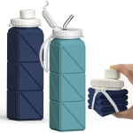 BEAUTAIL Collapsible Water Bottles 20.6oz 2 Pack, Silicone Foldable Portable Water Bottle, BPA-Free, Leakproof Reusable for Travel Camping Hiking Cycling Yoga Sports Outdoor (Blue+DarkBlue)