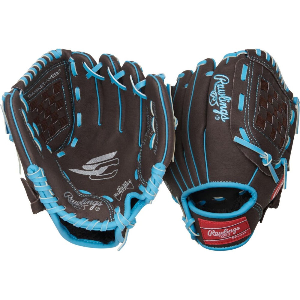 Rawlings | Sure Catch Youth Baseball Glove | Size 9.5 | Mocha/Electric Blue | Right Hand Throw