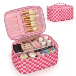 OCHEAL Makeup Bag Portable Cosmetic Bag For Women, Large Capacity Travel Makeup Case Organizer, Toiletry Bag for Girls Traveling With Handle and Divider-Pink