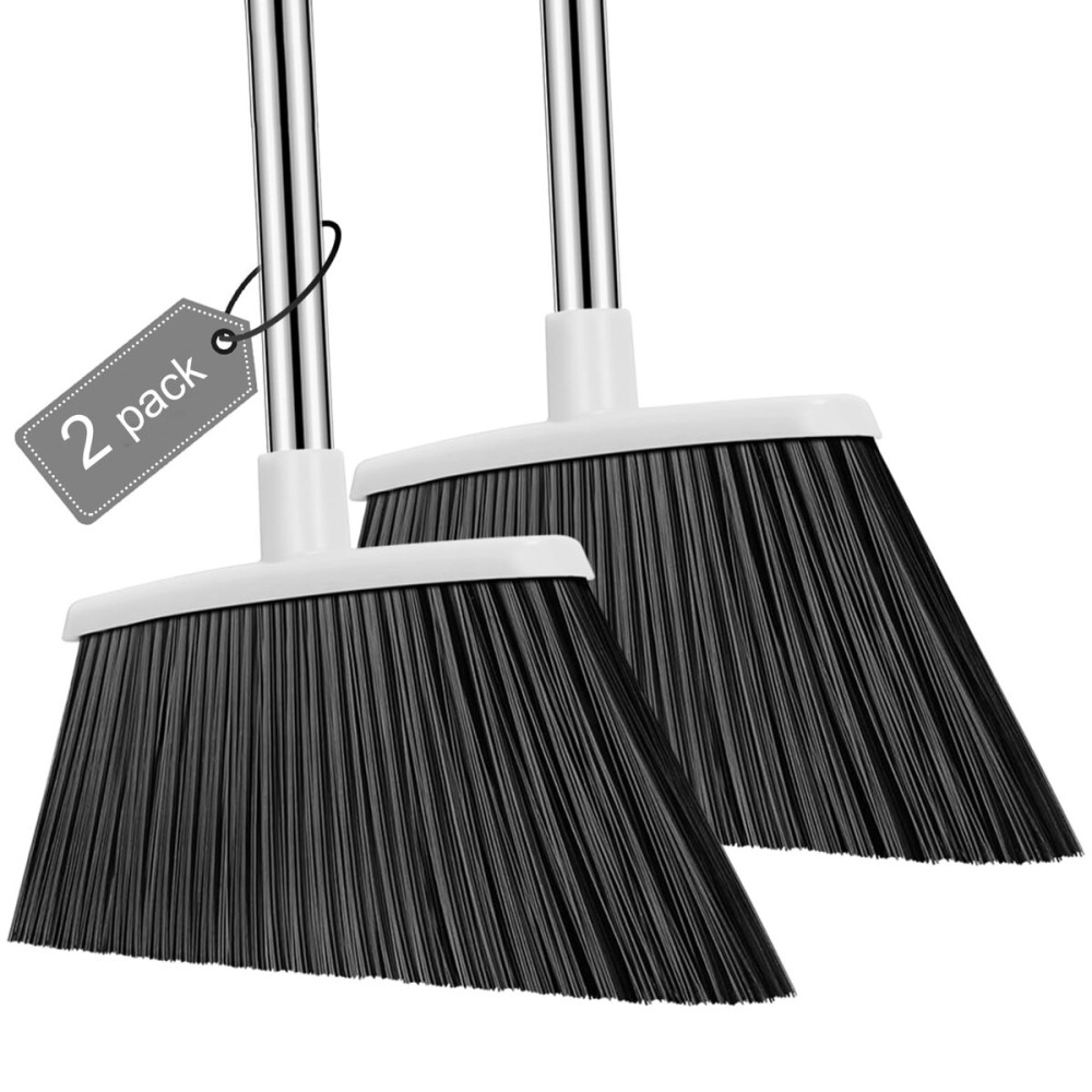 NACENA Heavy Duty Broom, 55 Inch Long Handle Outdoor Large Angle Brooms, Commercial Broom for Sweeping Indoor, for Home Garage Kitchen Office Courtyard Lobby Patio Lawn Concrete, 2 Pack (Grey&White)