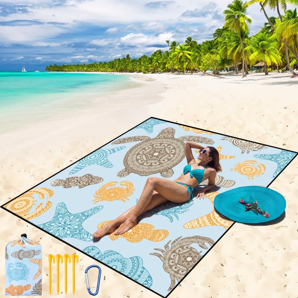 WIWIGO Beach Blanket Waterproof Sandproof Beach Mat 79 X 83/10\'x9\'for 2-8 Adults Quick Drying Outdoor Picnic Mat Beach Accessories for Travel, Camping, Hiking