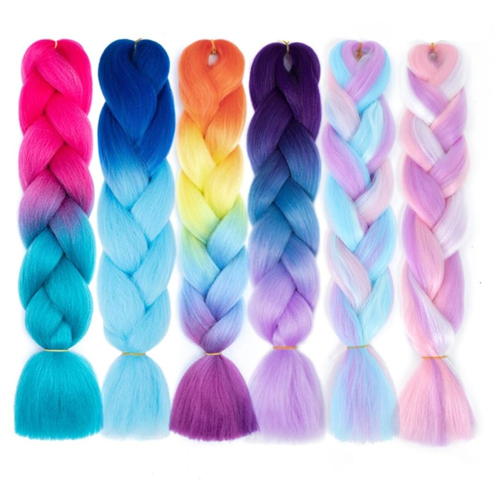 AFNOTE Braiding Hair,24 Inch 6 Packs Colorful Braiding Hair Extensions for Women Girl Ombre Synthetic High Temperature Jumbo Braid Hair for Crochet Braids