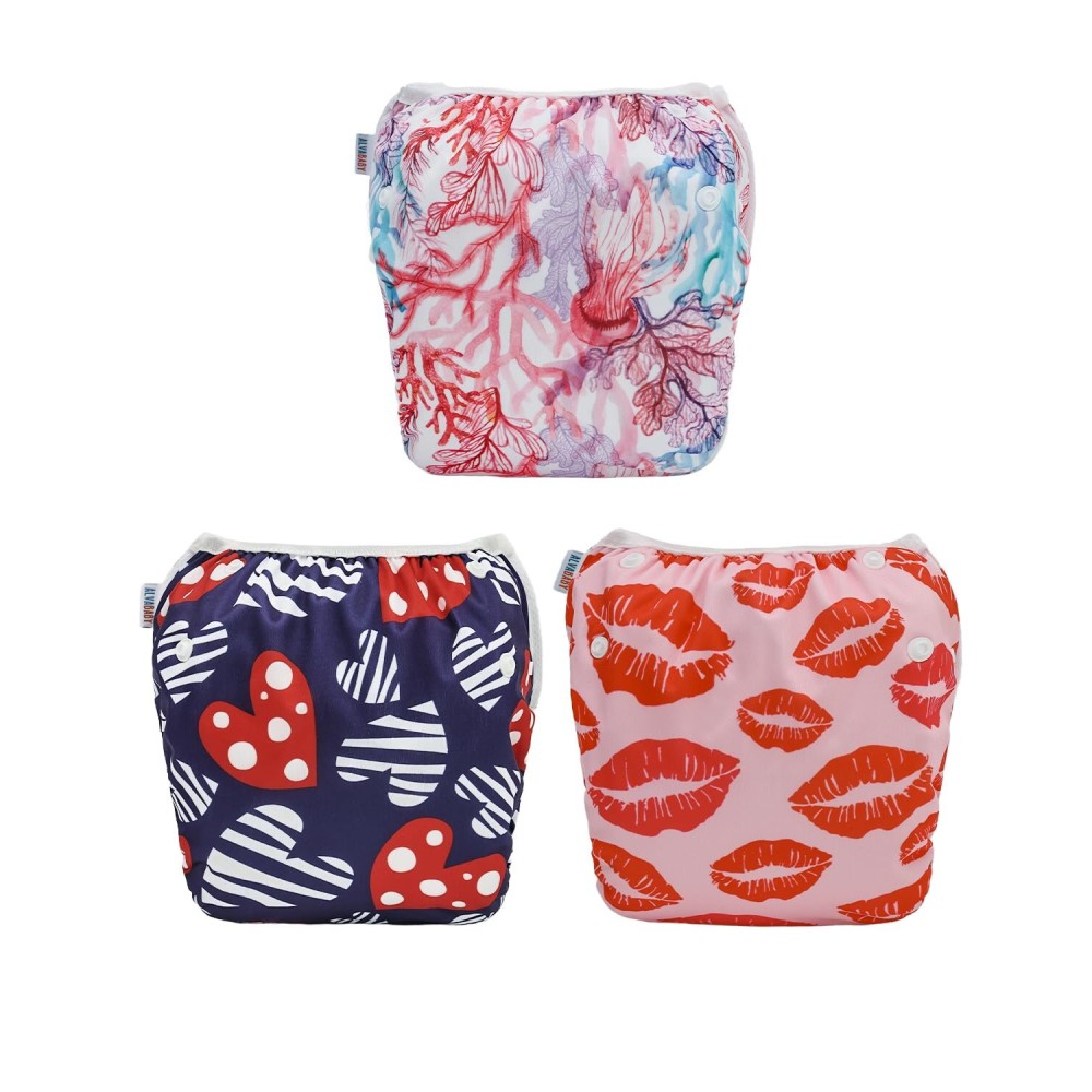 ALVABABY Swim Diapers 3pcs Baby & Toddler Snap One Size Reusable Adjustable Baby Boys\' Swim Diapers for Swimming Lessons 3SWY63A