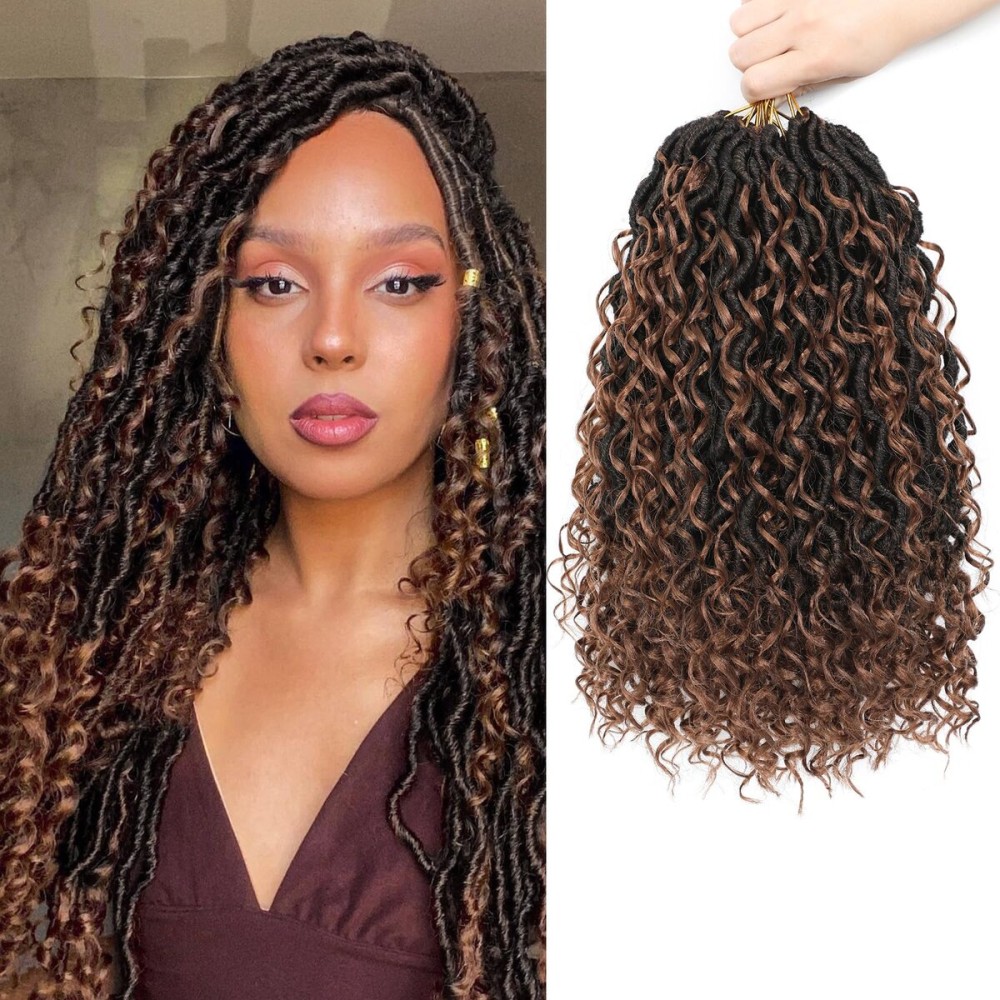 8 Packs Curly Boho Braids Faux Locs Crochet Hair, 14 Inch Goddess Locs Crochet Hair, Hippie Locs, Hair Extensions (14 Inch, 8 Packs, OT30)