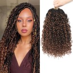 8 Packs Curly Boho Braids Faux Locs Crochet Hair, 14 Inch Goddess Locs Crochet Hair, Hippie Locs, Hair Extensions (14 Inch, 8 Packs, OT30)