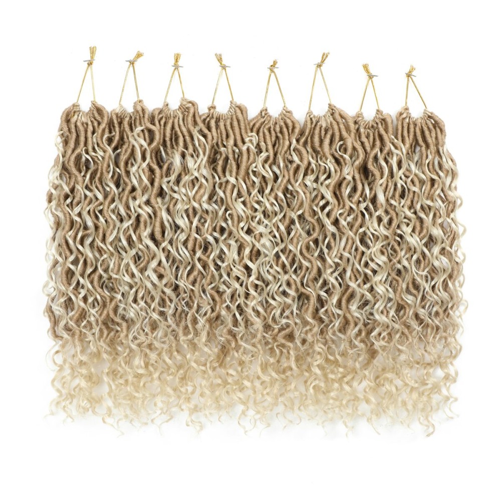 8 Packs Curly Boho Braids Faux Locs Crochet Hair, 14 Inch Goddess Locs Crochet Hair, Hippie Locs, Hair Extensions (14 Inch, 8 Packs, OT27/613)