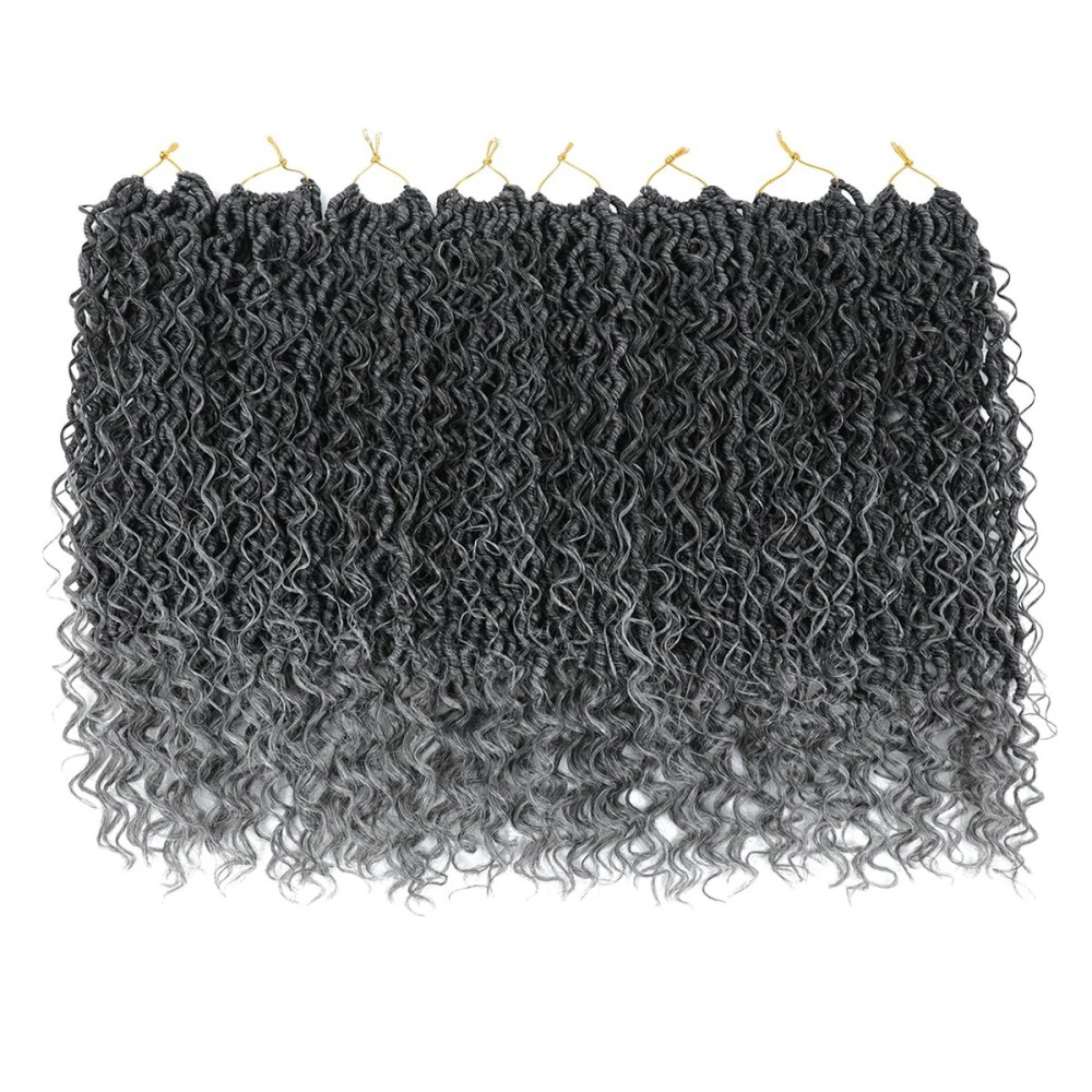 8 Packs Curly Faux Locs Crochet Hair 14 Inch Goddess Locs Crochet Hair, Hippie Locs Braids, Boho Style Hair Extensions (14 Inch, 8Packs, TGray)