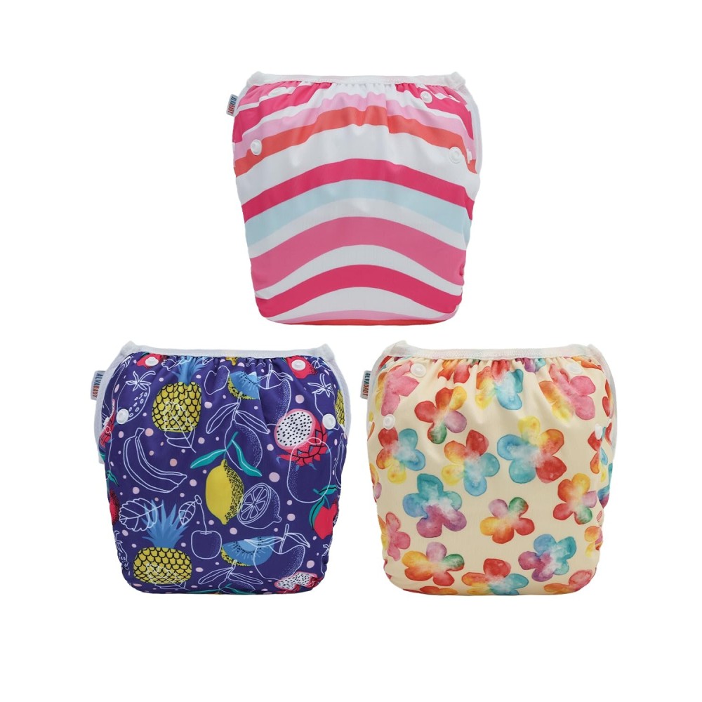 ALVABABY Swim Diapers 3pcs Baby & Toddler Snap One Size Reusable Adjustable Baby Boys\' Swim Diapers for Swimming Lessons 3SWY64A