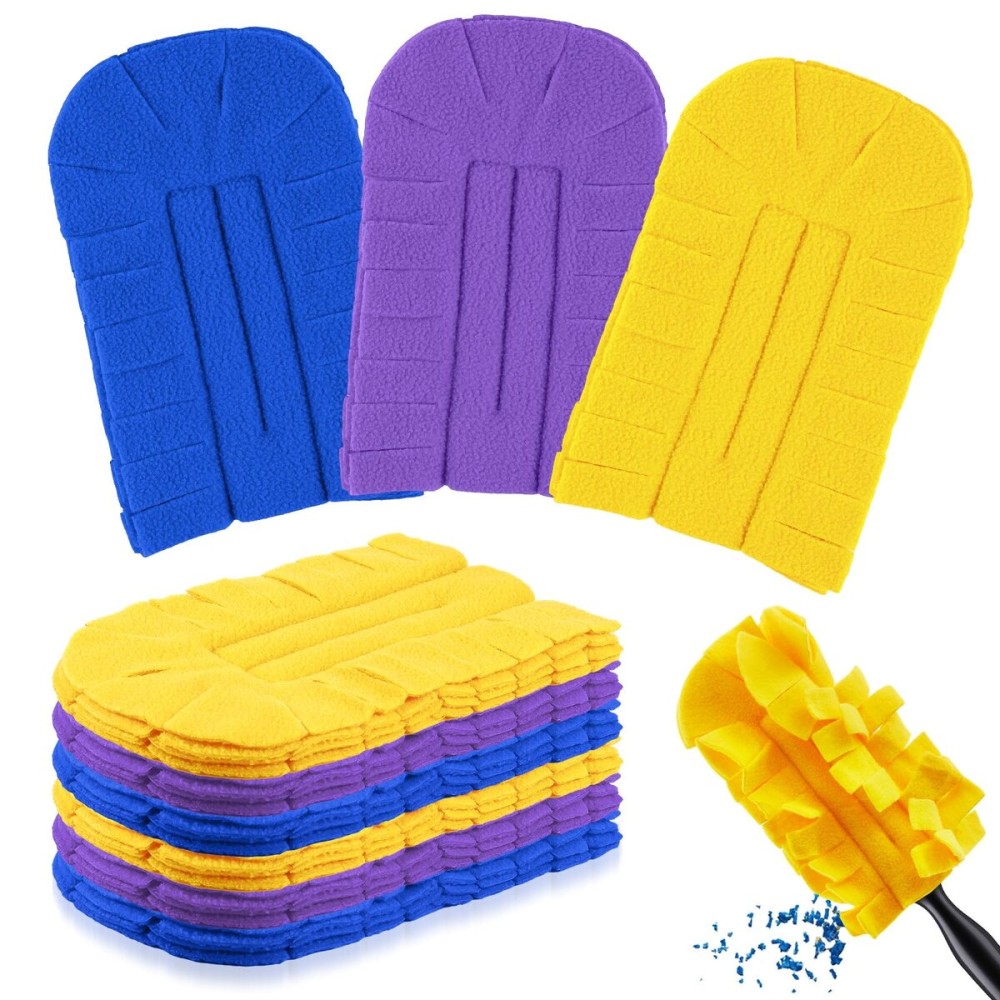 Zubebe 6 Pcs Duster Refill Reusable Fleece Duster Refills Feather Flat Dusters Multi Surface Washable Cleaning Pads Tools for Home, Blinds, Car, Pet, Furniture, Fans (Blue,Yellow,Purple)